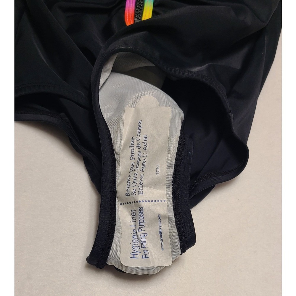 ShapeSolver Sport Mimi Flamingo Black Rainbow Zip Front One Piece Swimsuit 6 NEW - Picture 5 of 9